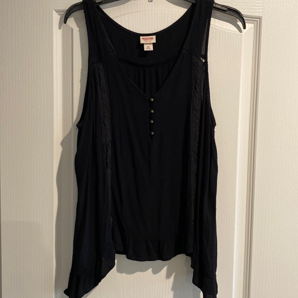 Black flowy tank with gold button accent